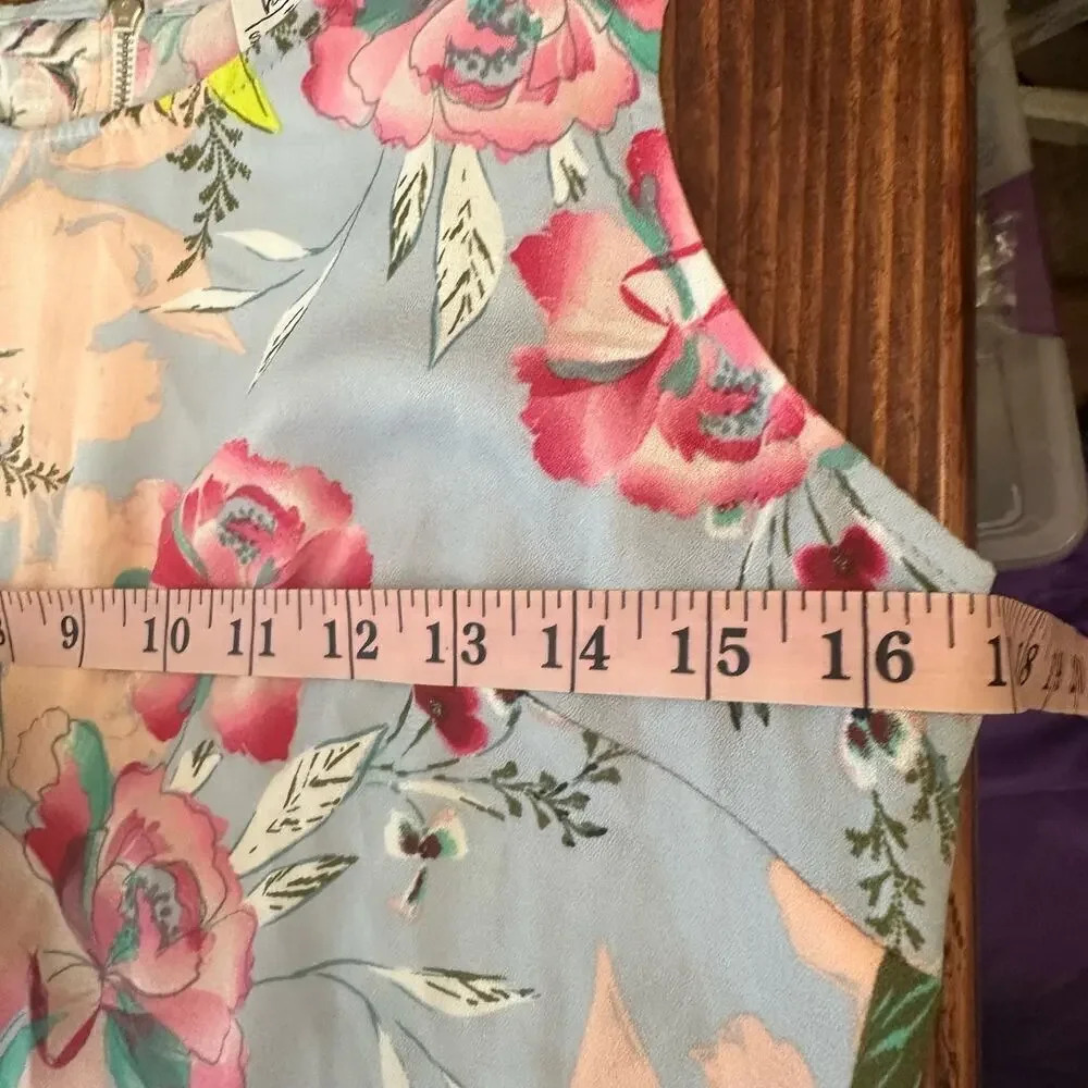 Nicole Miller Light Blue Floral Sleeveless Swing Drop Waist Dress Size 6 - Picture 11 of 12
